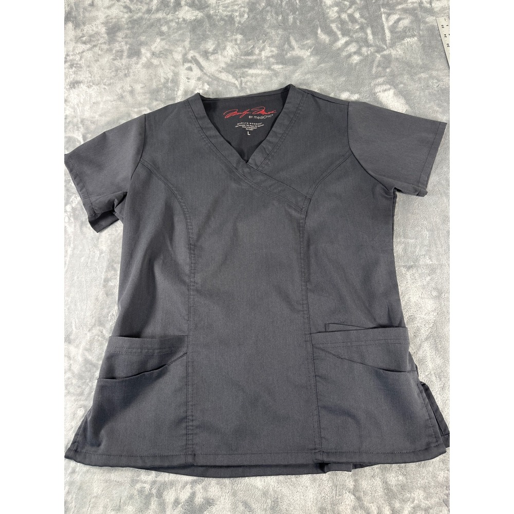 Marilyn Monroe by MediChic Scrub‎ Top V Neck Short Sleeve Charcoal Gray Size L